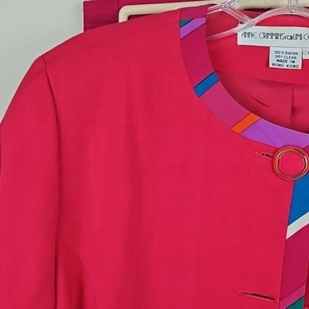 Vintage Anne Crimmins‎ for UMI Hot Pink Bold Stripes Jacket Skirt Suit Size 8
